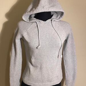 Rachel Zoe Pure Cotton Knit Hoodie Sweater Gray Drawstring Cozy Pullover